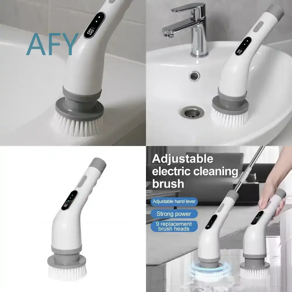 Electric Floor and Wall Cleaning Brushes for Cordless Rotary Scrubbers with Long Handle for Tile Wood Hard Surfaces Home