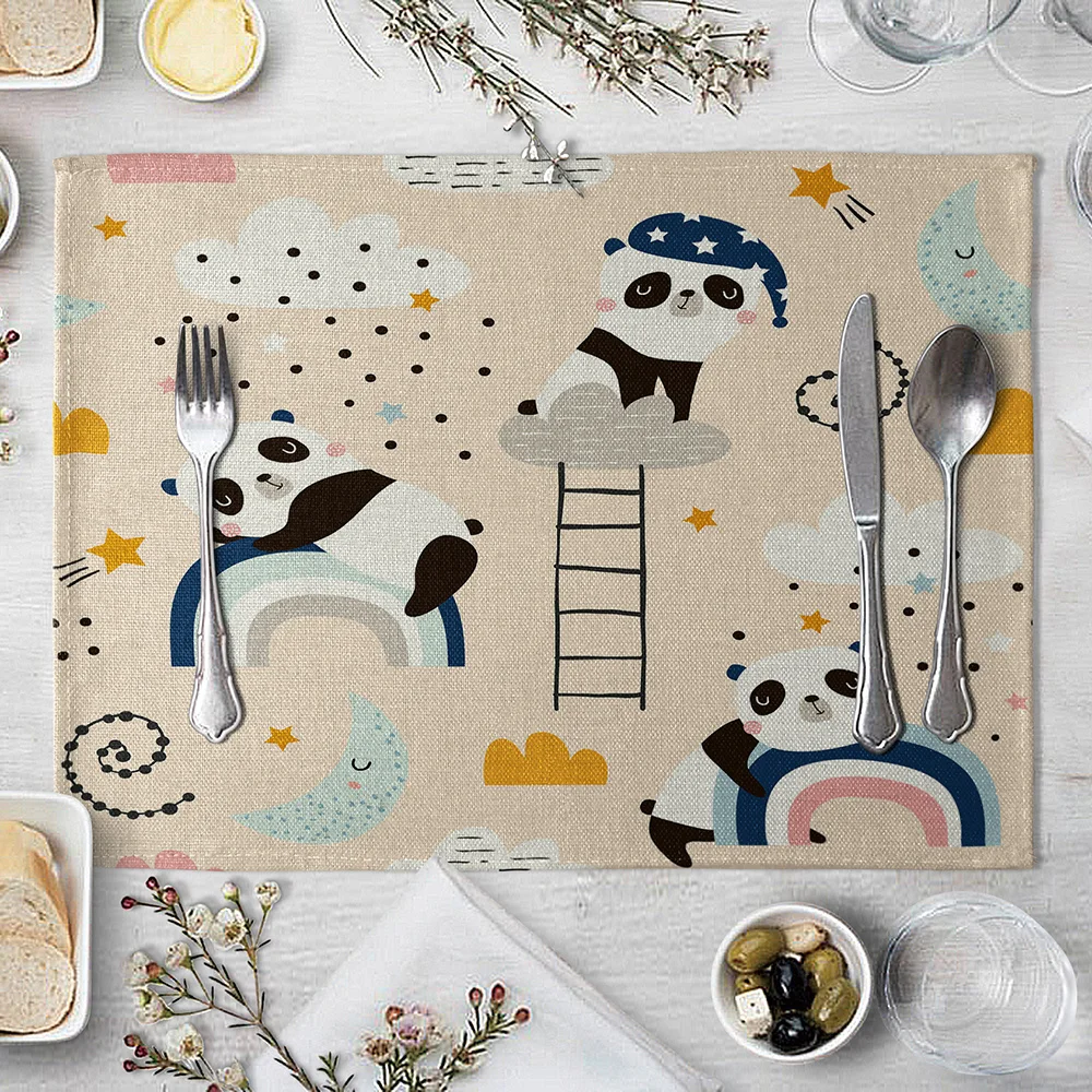 

2pc Cute Cartoon Placemats Animal Panda Lion Giraffe Fabric Multi-purpose Table Mats Tabletop Protection Home Dining Table Decor