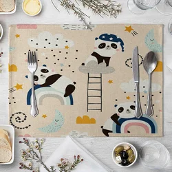 2pc Cute Cartoon Placemats Animal Panda Lion Giraffe Fabric Multi-purpose Table Mats Tabletop Protection Home Dining Table Decor