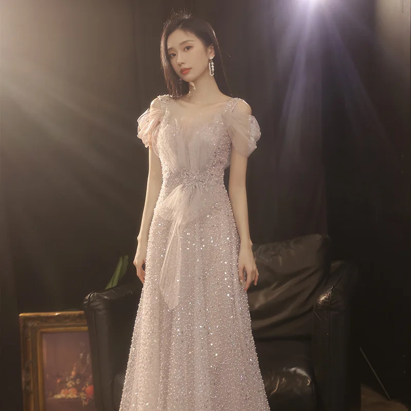 long Evening Autumn and Winter New Banquet Temperament Heavy Industry Light Wedding Engagement Toast Dress Hos