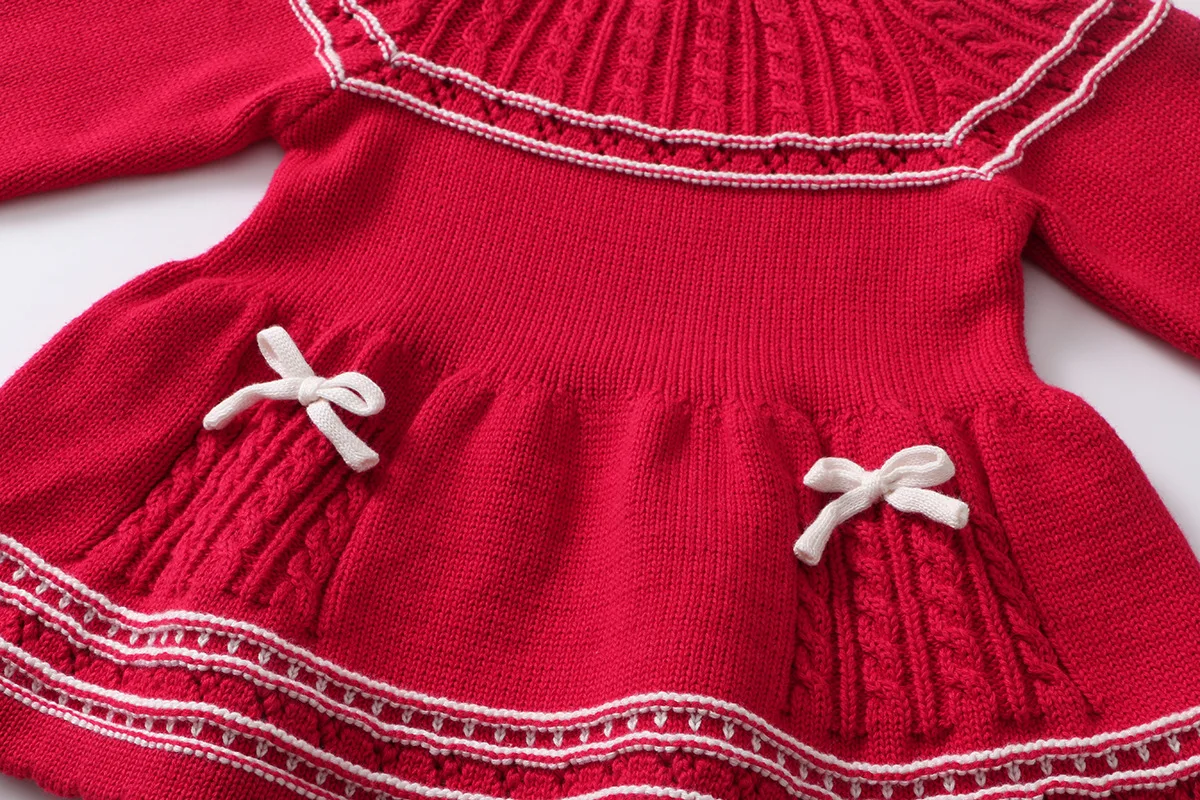 فستان الأميرة الجميل للفتيات الرضع لخريف 2026 فستان محبوك لطيف للفتيات الصغيرات من عمر 0 إلى 4 سنوات فساتين محبوكة لعيد الميلاد والعام الجديد للأطفال الصغار