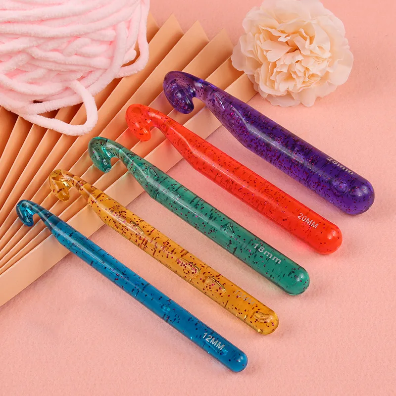 12/15/18/20/25 mm Transparent Crystal Crochet Hooks Set Weave Sewing Tools Embroidery Needles Big Knitting Needles