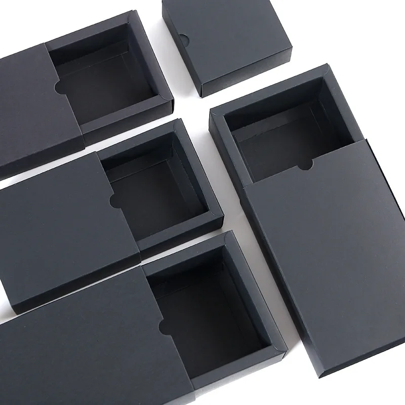 10pcs Gold/Silver Drawer Paper Box Blank Cardboard Gift Packaging Box White Brown Black Paper Carton Box