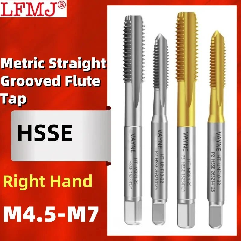 1PCS HSSE Metric /Fine Straight Grooved Flute Tap TIN-Coating M4.5M5M5.5M6M6.5M7 Right Hand taps