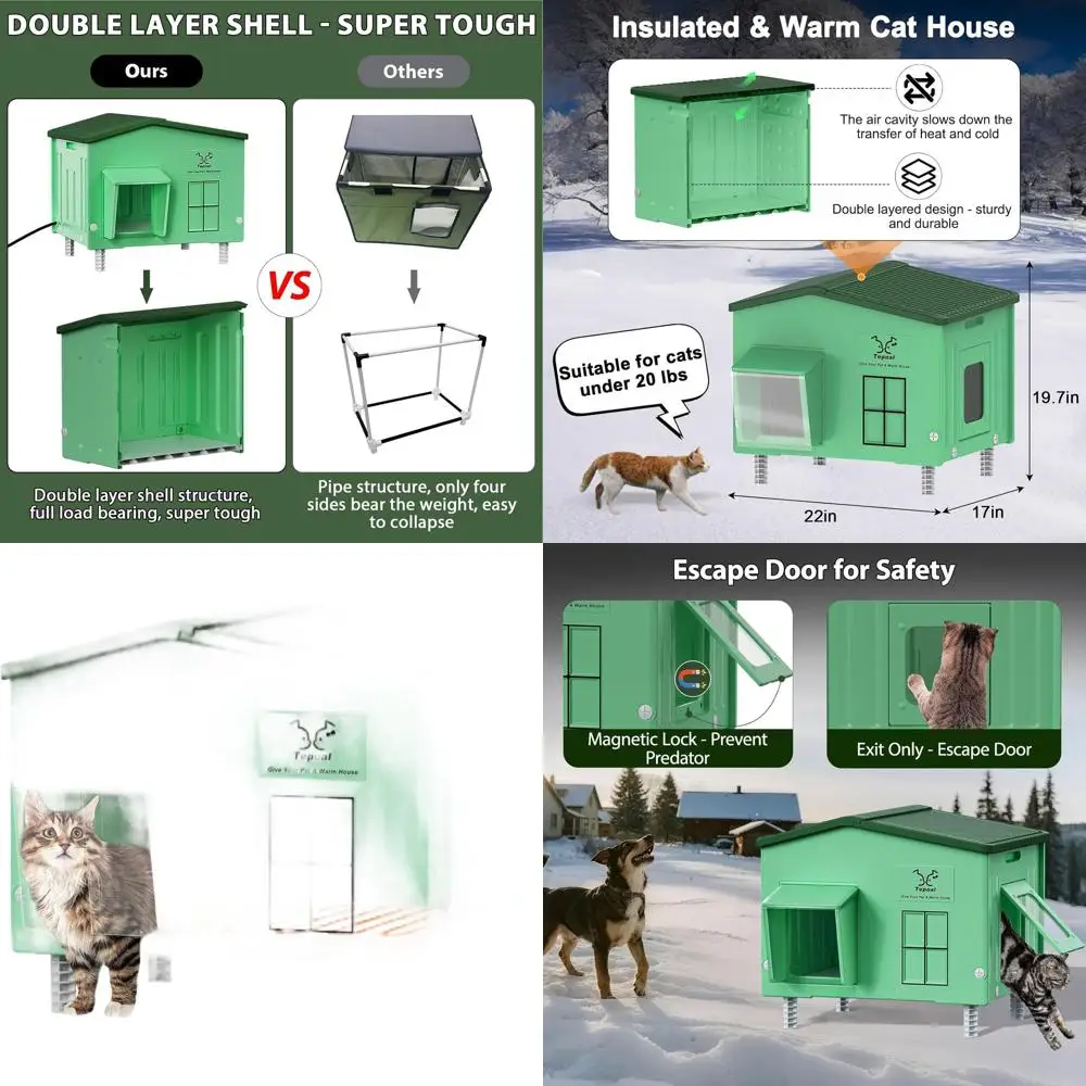 

Durable Outdoor Insulated Heated Cat Shelter, Waterproof for Stray Cats, 22x17x19.7