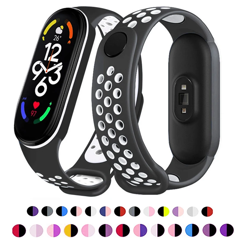 Sport Ademende Bandjes Voor Xiaomi Mi Band 7 6 5 Band Twee Kleuren Polsband Voor Xiaomi Mi Band7 Miband6 Band5 Band Vervanging