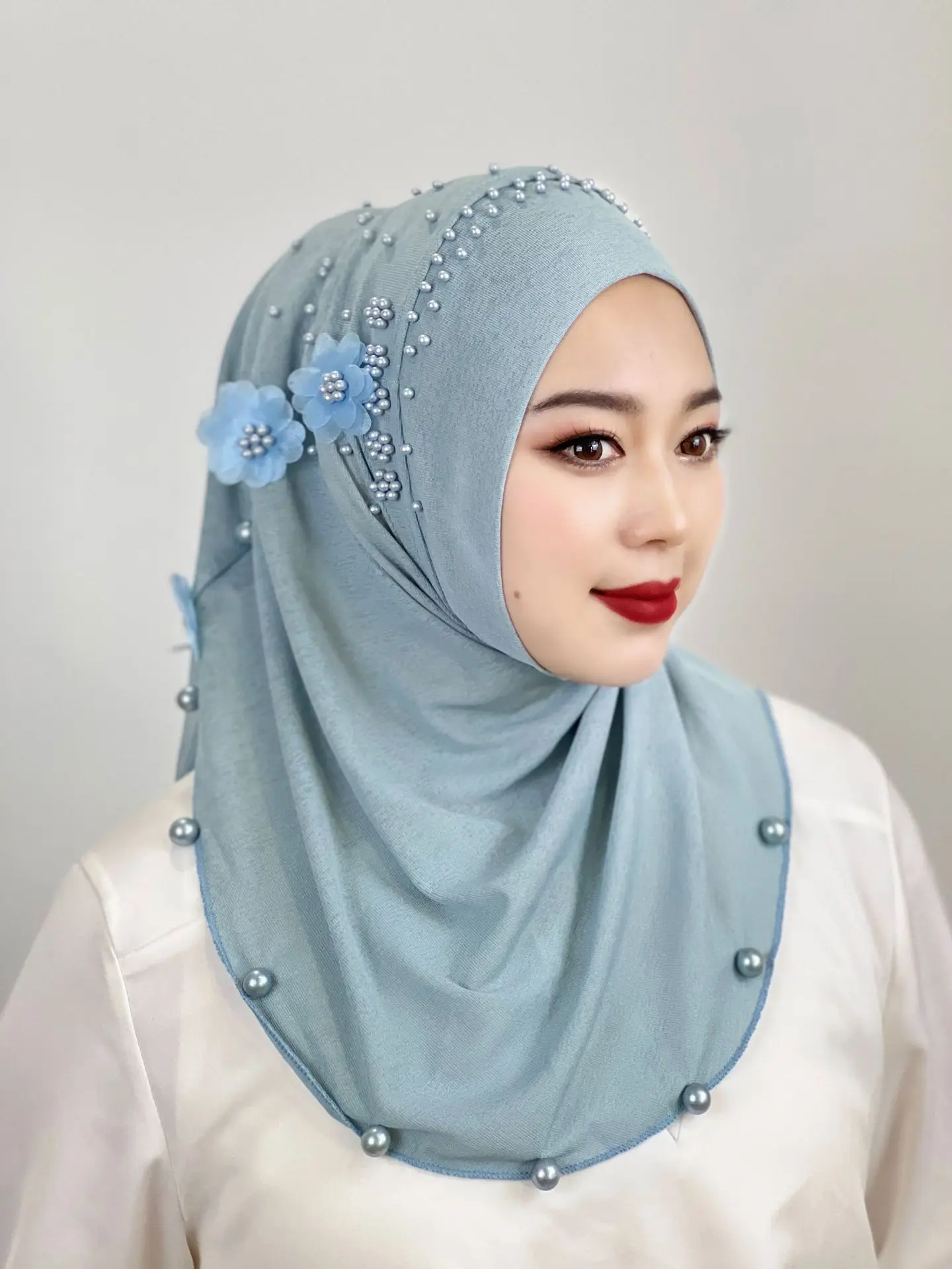 New Women's Solid Turban Hijab Muslim Pearl Tassel Veil Islamic Hijab Scarf Shawl Hat Tie Head Wrap for Women Malaysia Headscarf