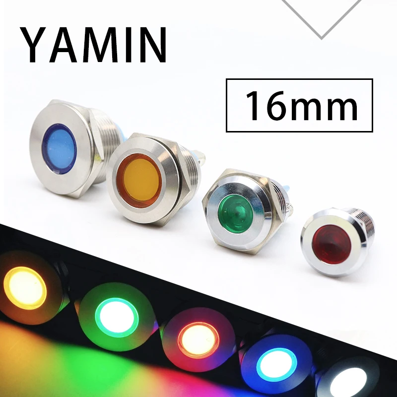 16mm Metal Indicator LED Power Warning Signal Lamp Pilot Waterproof Button Red Green Yellow Blue White 3V 6V 12V 24V 220V