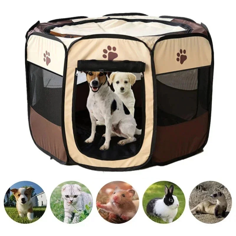 

Portable Pet Tent Kennel Octagonal Fence Foldable Puppy Shelter With Mesh Easy To Use Folding Outdoor Large Dog Cat Cages