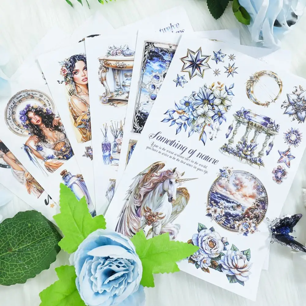 20 Sheets Red Girl Sticker Book Scenery Fantasy Journaling Sticker Book PET Material Decorative Washi Sticker Scrapbooking