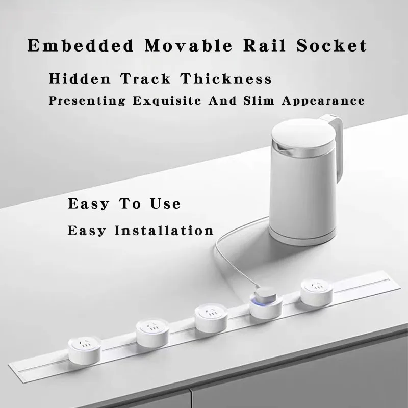 

Embedded Movable Track Socket UK US AU EU UN Standard 110-220V Movable Module Wall Mounted Socket For Living Room/Kitchen/Office