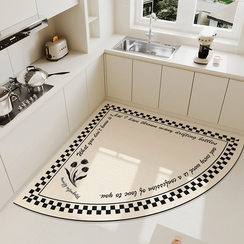VIKAMA Cream Fan Carpet For The Kitchen Can Be Rubbed, Washable, Oil-Proof Floor Mat Heart-Shaped Non-Slip Mat Home Decoration