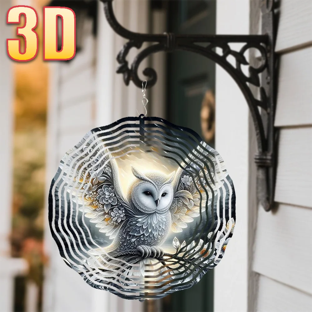 CIFBUY 3D Owl Wind Chime Aluminum Spinning Wind Spinner Garden Yard Outdoor Metal Decor Kinetic Wind Vane Art