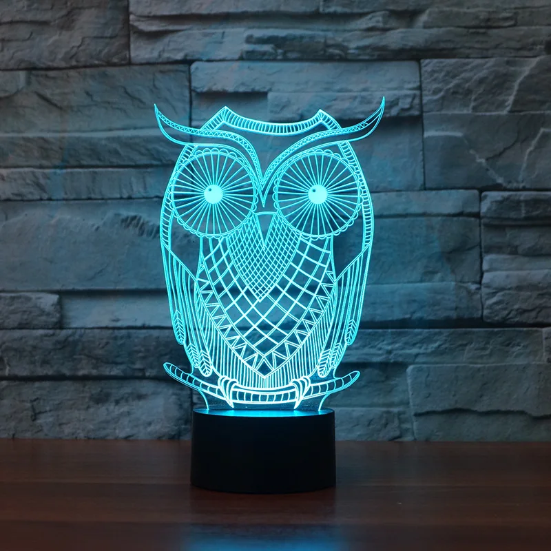 Owl Creative Electronic Gift Led Lamp Seven Color Touch Energy-saving Nightlight Ambient Led Usb 3d Light Fixtures