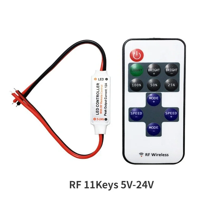 Dois Fios RF Controle Remoto, Mini Dimmer, 9 Chaves, 11 Chaves, Fita LED, Tubo de Neon Cor Única, COB 2835, 5050, 5730, DC 5-24V