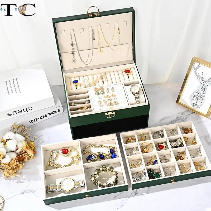 

Retro-style diamond-shaped jewelry storage box with lock large-capacity ring necklace earring and watch storage display box