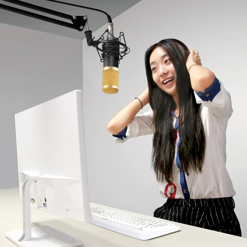 ABKQ-Extendable Recording Microphone Holder Suspension Boom Scissor Stand Holder With Mic Clip Table Mounting Clamp