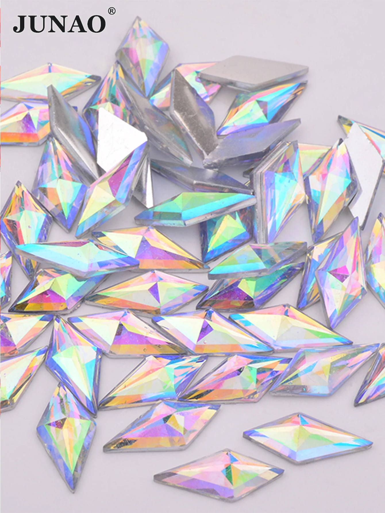 JUNAO 40pcs 10*22mm Crystal AB Rhombus Rhinestone Flatback Strass Stone Glitter Resin Crystals Gems for Clothing Decoration