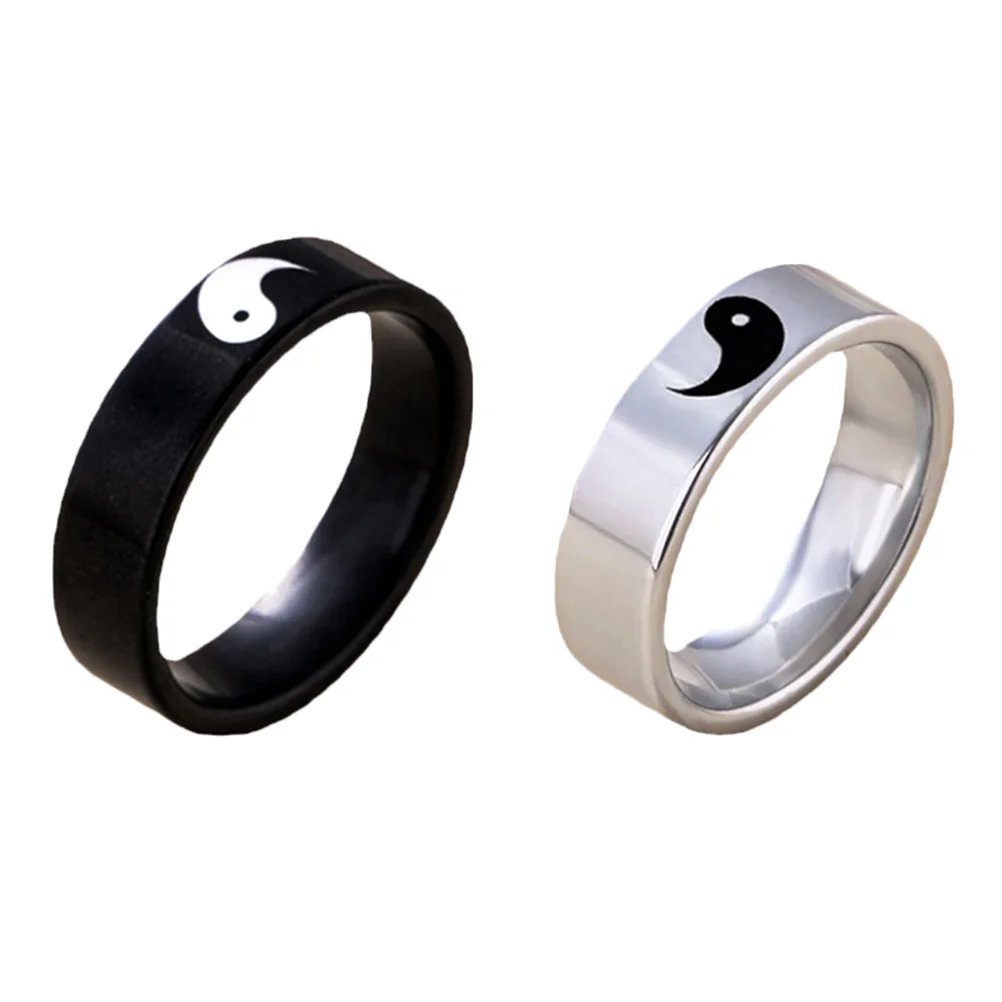 2 Pcs Suits Yin Yang Eight Diagrams Ring Matching Rings Promise for Her Couples Women Him and Men's