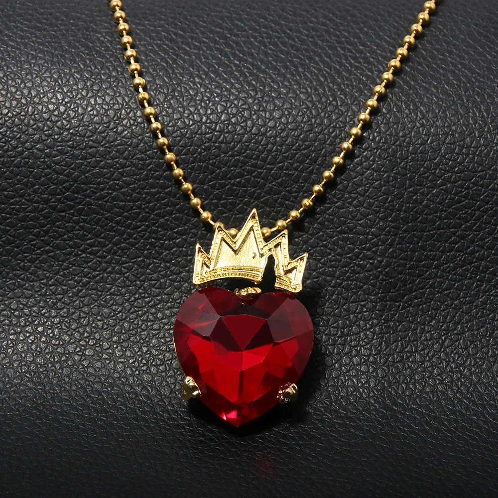 Film Descendants Herz Halskette Evie Fairest Rot Blau Herz Krone Anhänger Halskette für Frauen Schmuck Zubehör – Detail 6