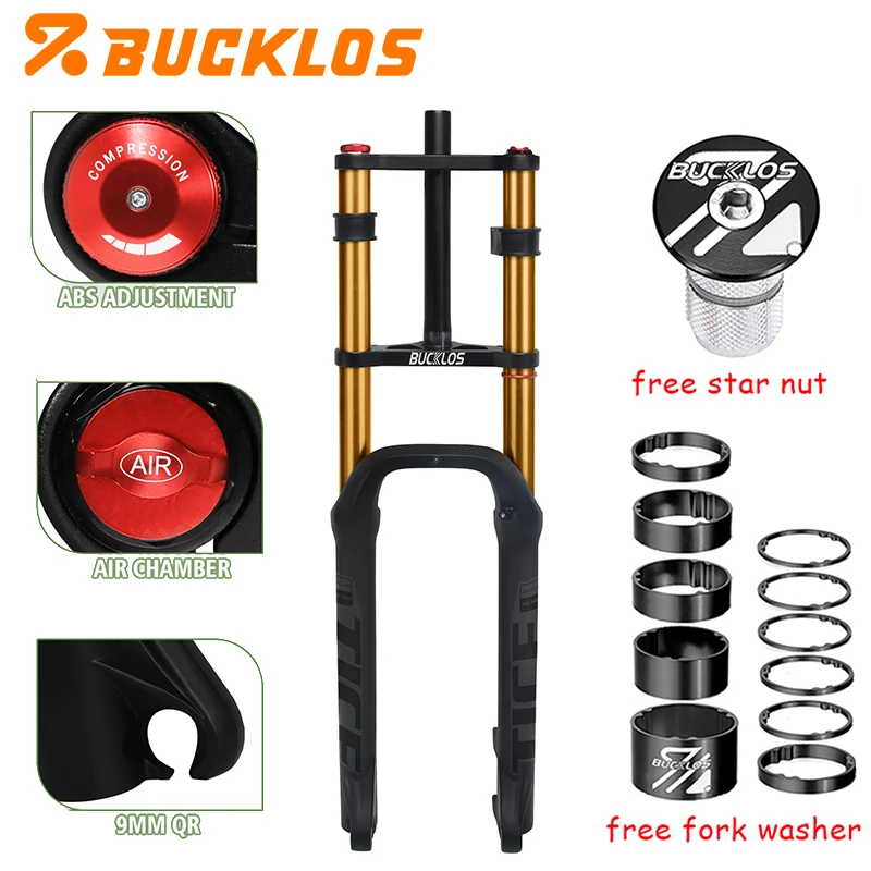 BUCKLOS 26*4.0 Fietsvork Dubbele Schouder E-Bike Vork 9*135mm 26 Strand Sneeuw Fiets Vorken 4.0 Band BMX Vorken 180mm Trave - afbeelding 1