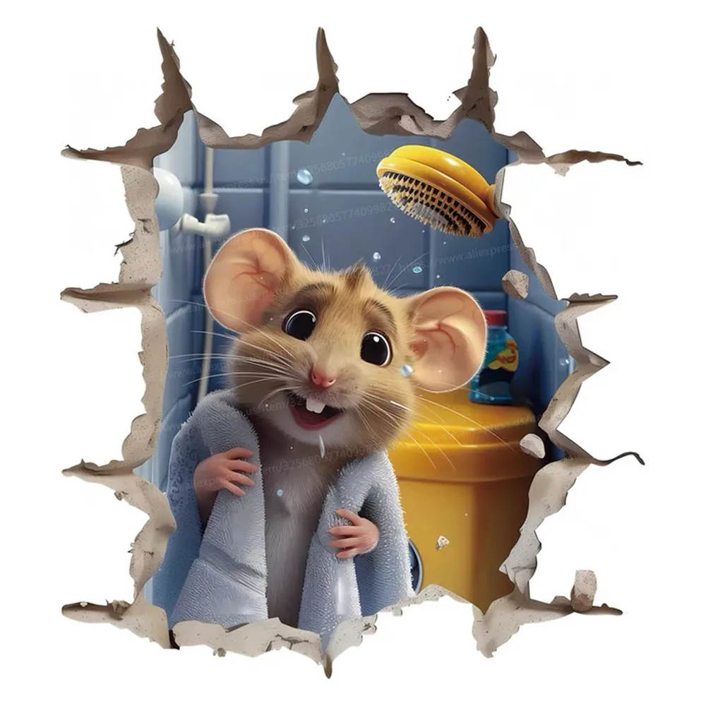 

Cartoon Cute Little Mouse in The Bathroom Wall Sticker Bedroom Entryway Living Room Porch Kids Room Decals Home Decoration M888