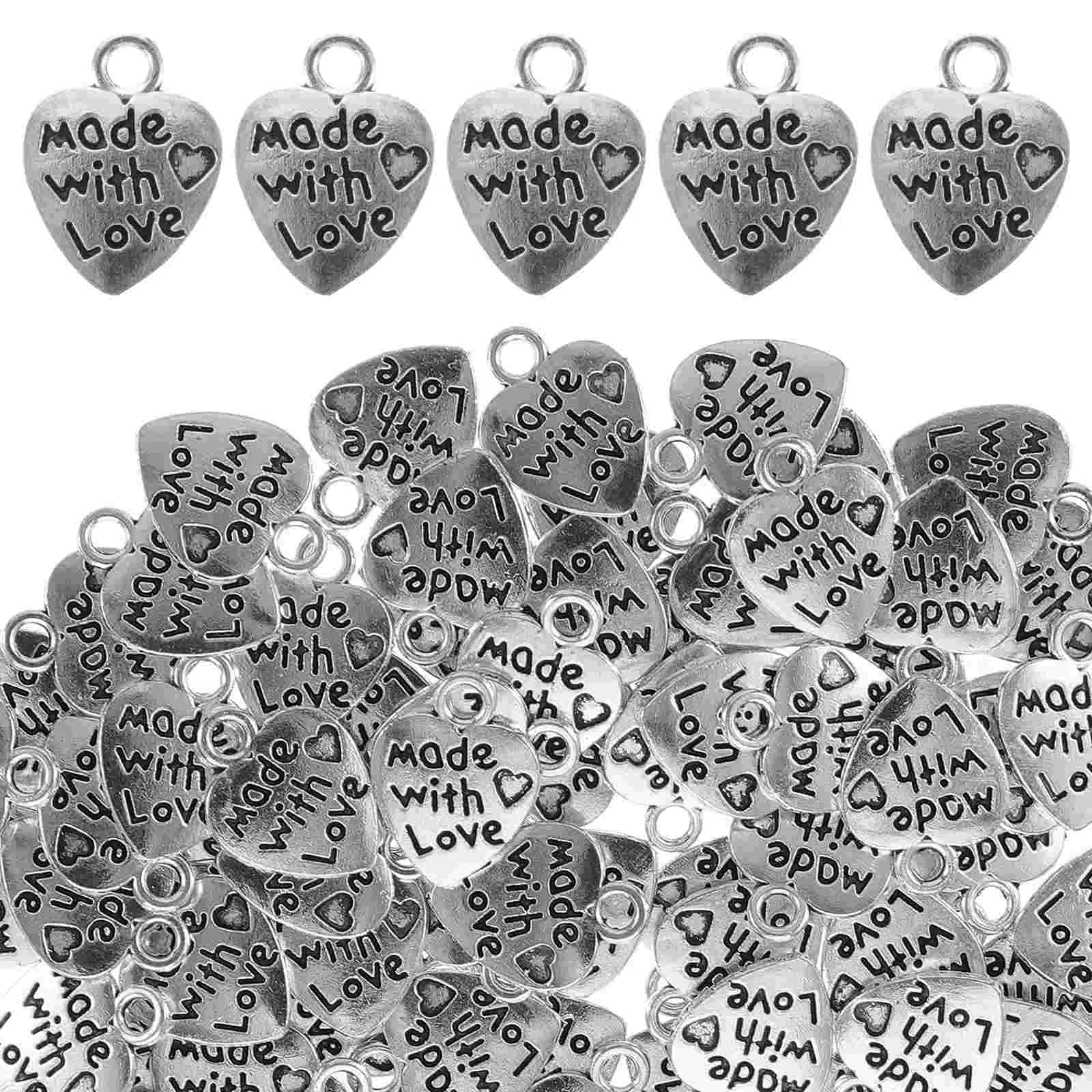 100 Pcs Pendant Crafts Charm Heart-shaped Charms Necklace Earrings Jewelry DIY Pendants Metal