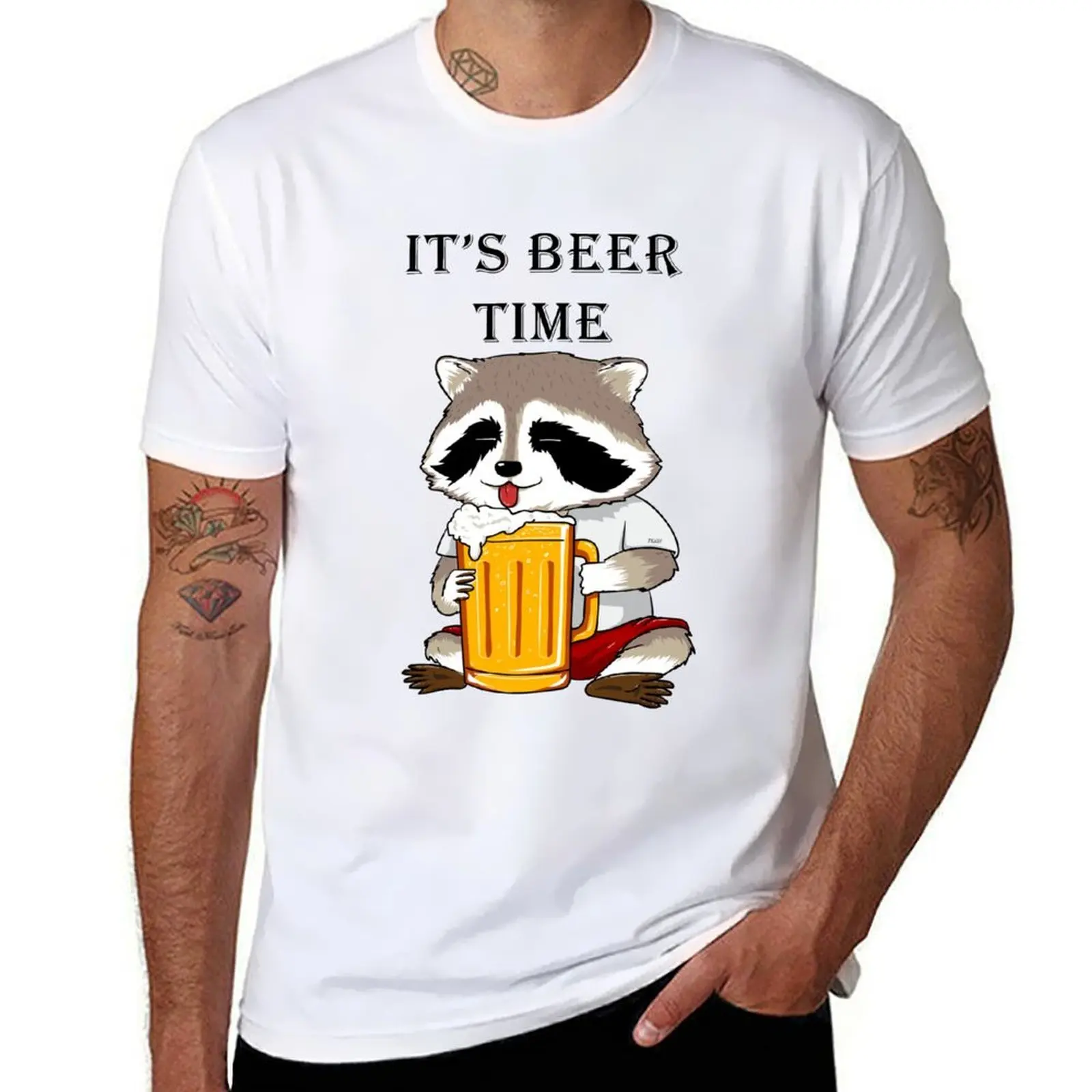 

Ziggy the Racoon - It's Beer Time T-Shirt t shirts for man cotton man t shirt designer men t shirt cotton 100% T-shirt