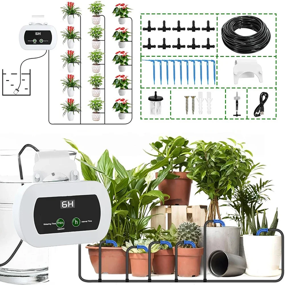

Automatic flower watering timed drip irrigation kit for efficient watering of up to 10 plants, with robust battery life