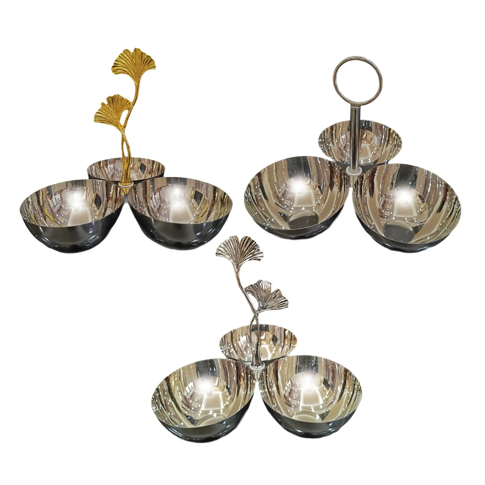 Fruit Tray Stainless Steel Snack Serving Bowl Compact 3 Compartment Platter for Party Kitchen Home Use