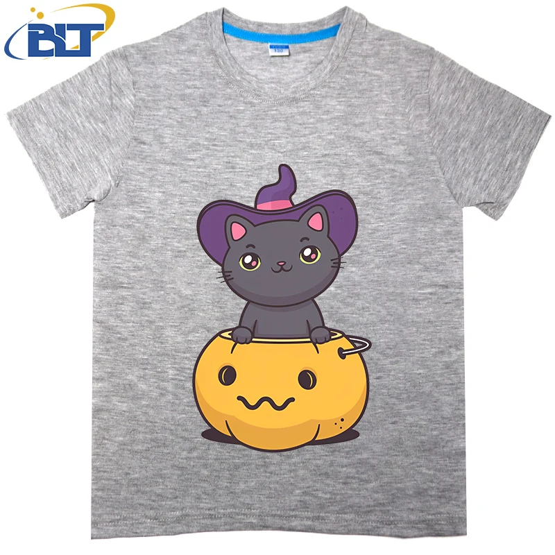 Manga curta t-shirt para meninos e meninas, top de algodão casual, bonito impresso, haloween, verão