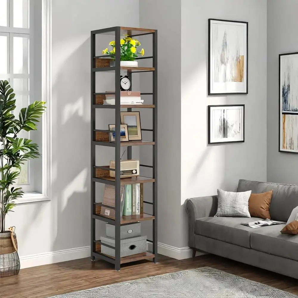 

6-Tier Slim Bookshelf, 74.8 High Storage Unit for Books, Ideal for Compact Spaces, Suitable for Living Room, Bathroom, Kitchen