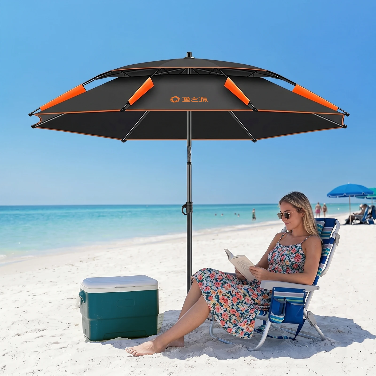 

Outdoor Beach Umbrella Large Patio Shade with Double Canopy Windproof Design for Camping Fishing Garden Yard