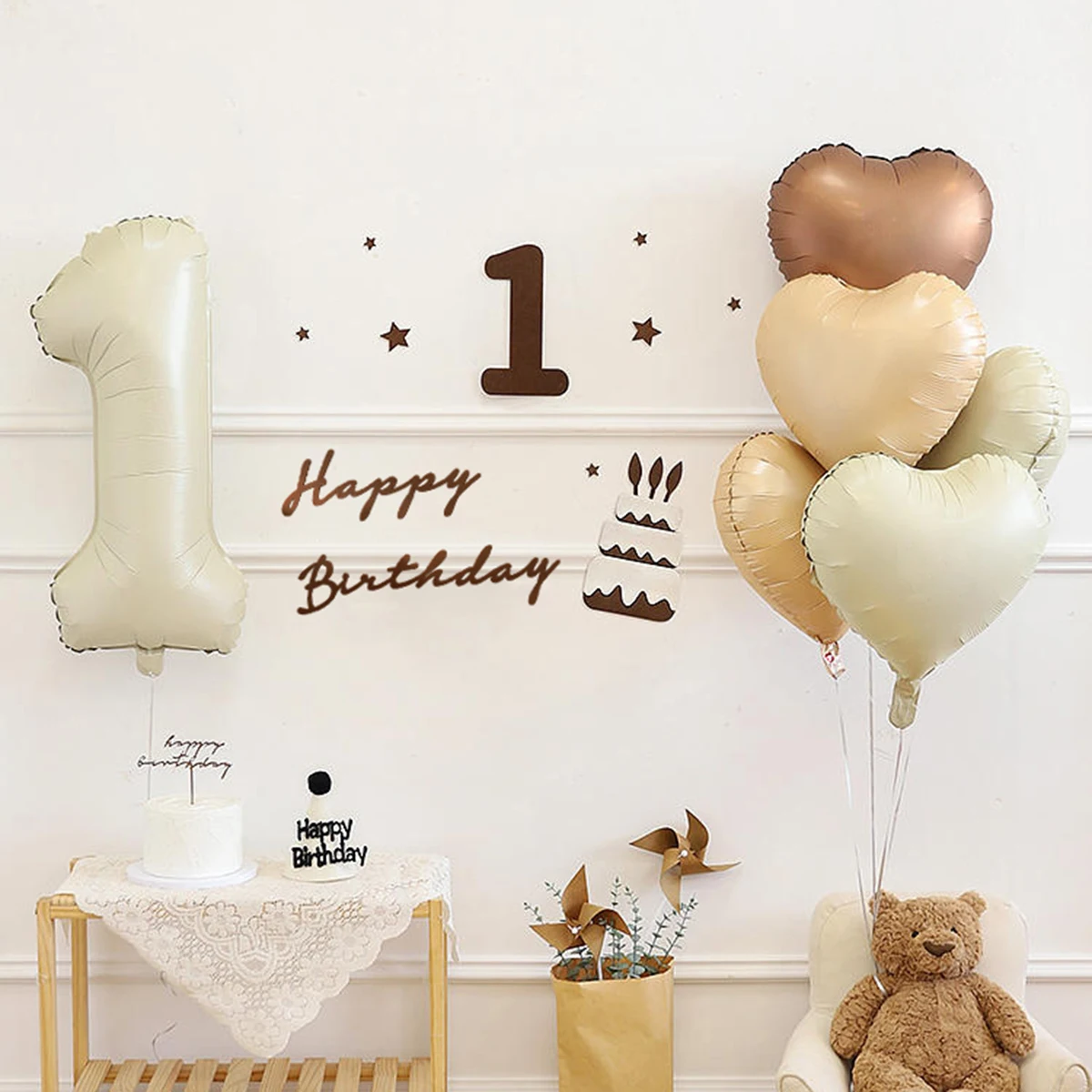 10pcs Retro cream wind love digital balloon set 1-9 birthday party decoration scene layout