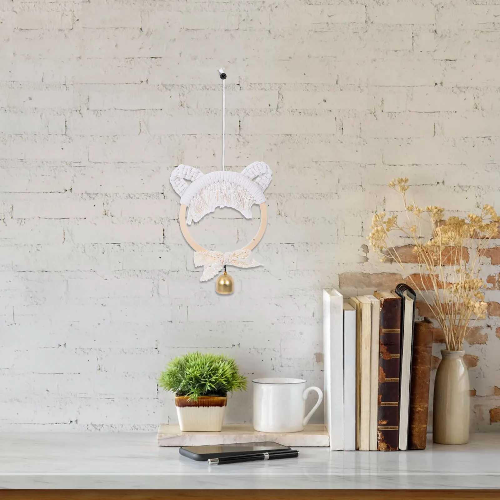

Nordic Style Handcrafted Woven Cat Bell Decoration DIY Hanging Ornament Home Wall Decor Unique Cat Charm with Tinkling Bell
