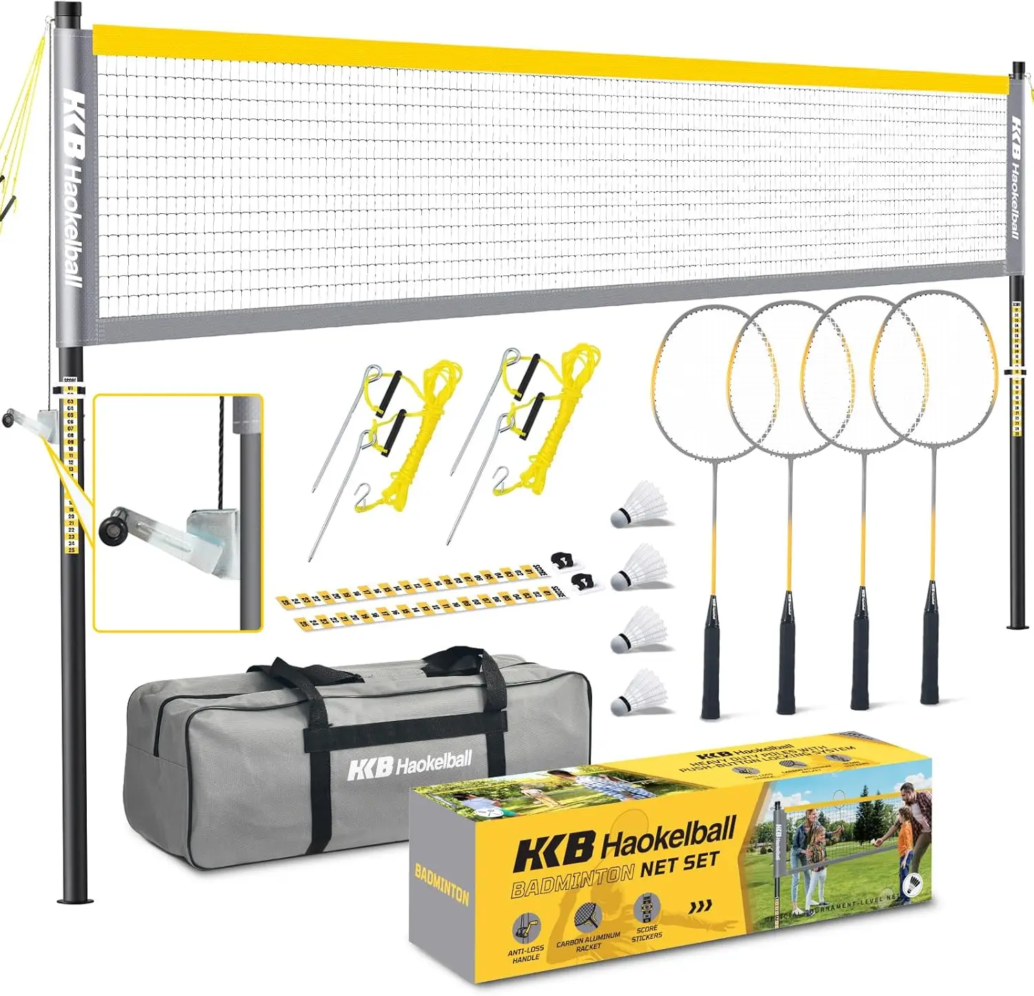

Профессиональный набор для бадминтона с сеткой против скольжения, ракетками из углеродного волокна, воланами, сумкой для переноски и подарочной коробкой для игры на открытом воздухе