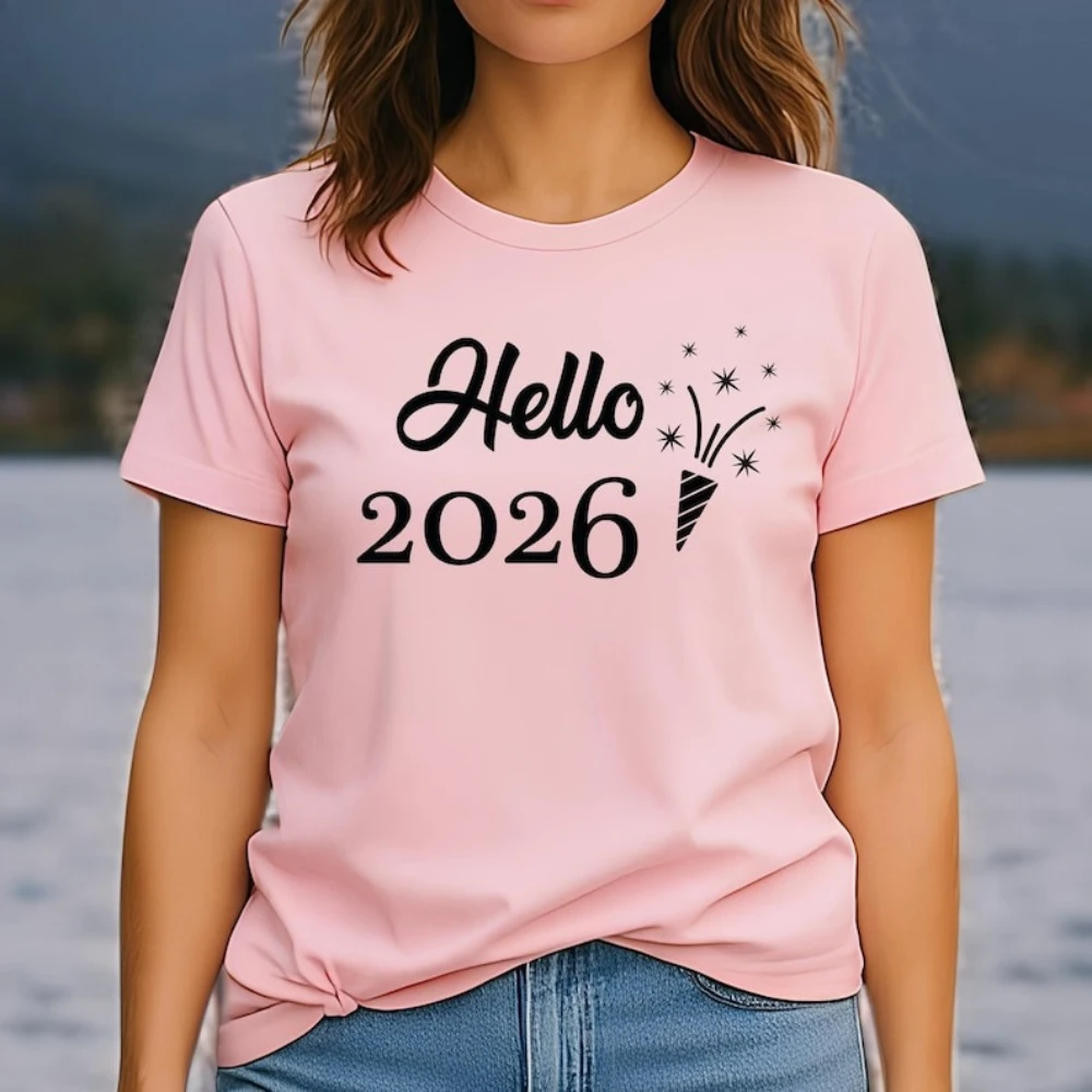 Hello 2026 Happy New Year Tshirt New Year Party Shirt New Year Celebration Family Tee Men Women Casual Daily Life Fashion Tops