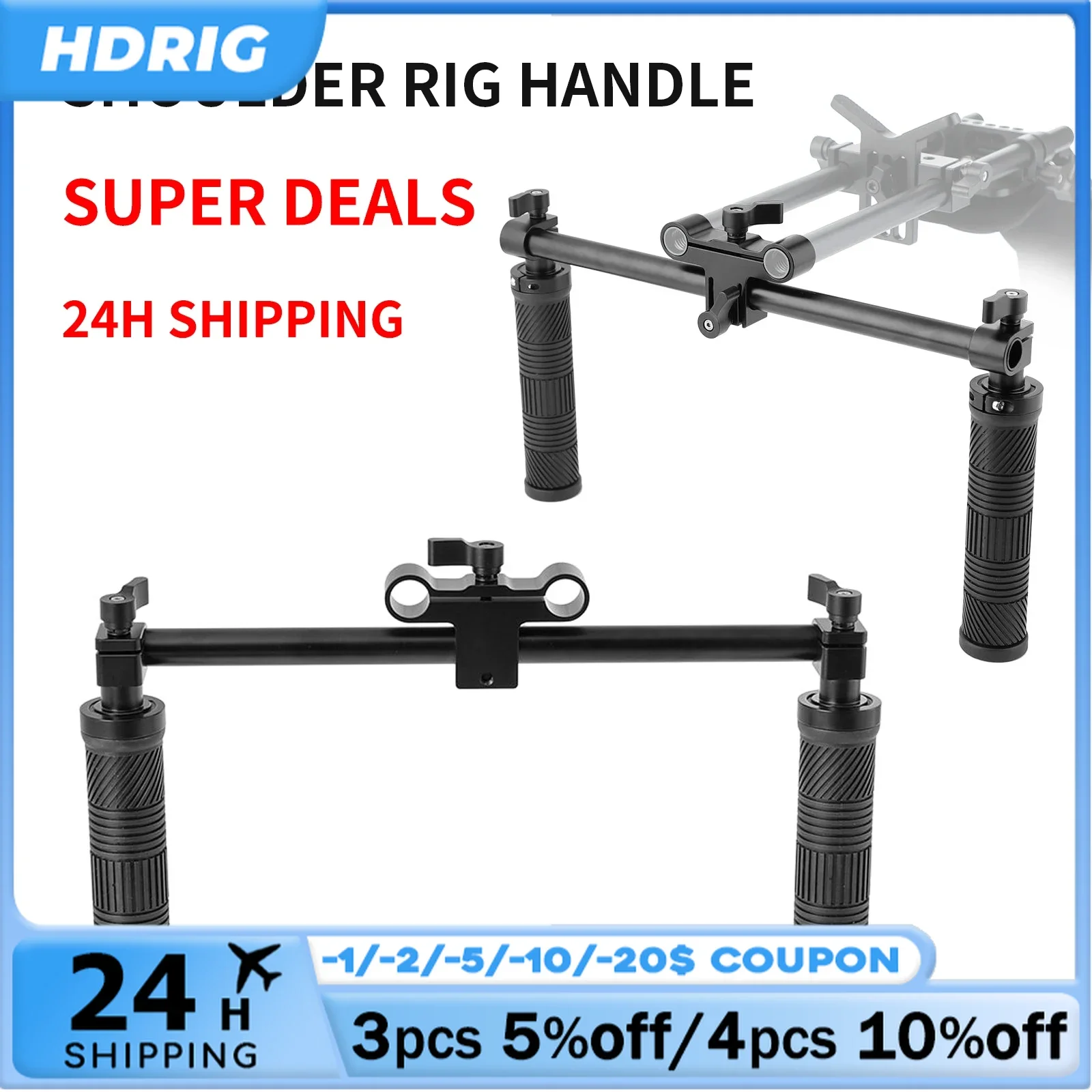 HDRIG Dual Rubber Handgrip Rig With Dual 15mm Rod Clamp Adapter For DSLR Shoulder Mount Rig Clean Sale