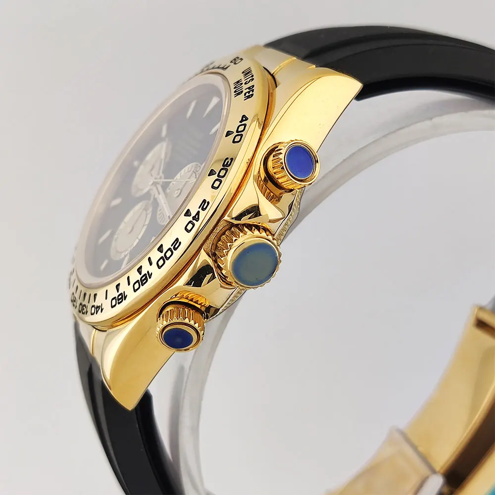 高級メンズ腕時計 ゴールド クロノグラフ レーシング カスタム メンズ 自動巻き機械式腕時計 防水 10ATM サファイア 4613 ムーブメント