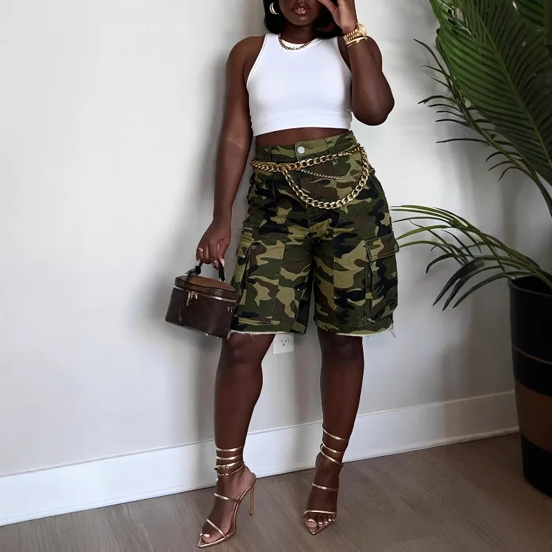 

KEXU Summer Ripped Vintage Washed Denim Cargo Jeans with Multiple Pockets