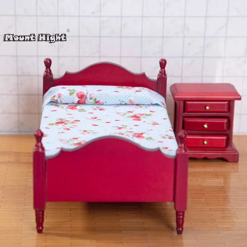 1/12 Dollhouse Mini Single/Double Bed Home Bedroom Furniture Toy Gift Living Room Furniture Model Beautiful Handmade Wooden Toy