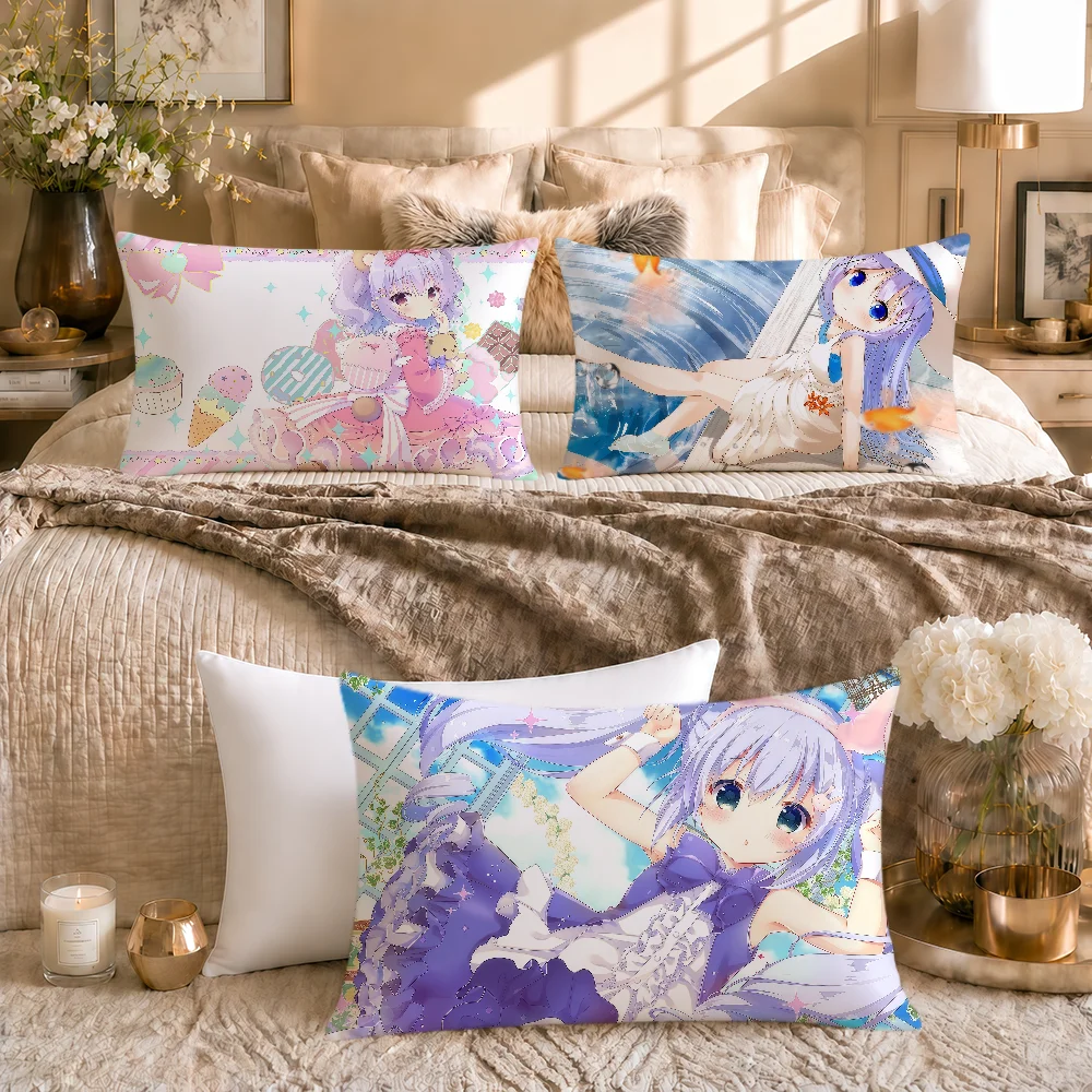 Moe Cute Anime Girl Y2k Chino Kafu Cushion Cover Soft Rectangle Home Sofa Living Room Decor Dorm Bedside Hogar Pillowcase Gift