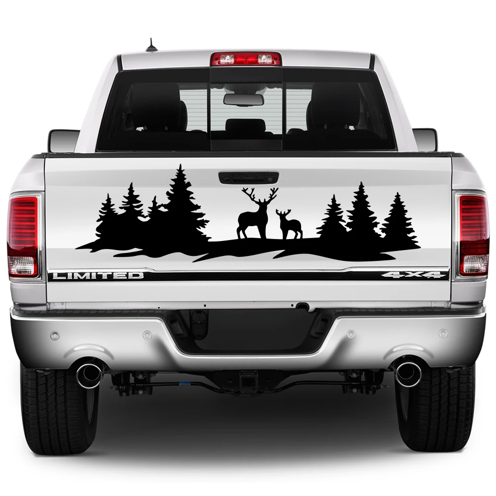 Car Hunting Deer Trees Sticker Pickup Truck Window Back Door Tailgate Vinyl 4x4 Off Road Decor Decal Auto Tuning Accessories