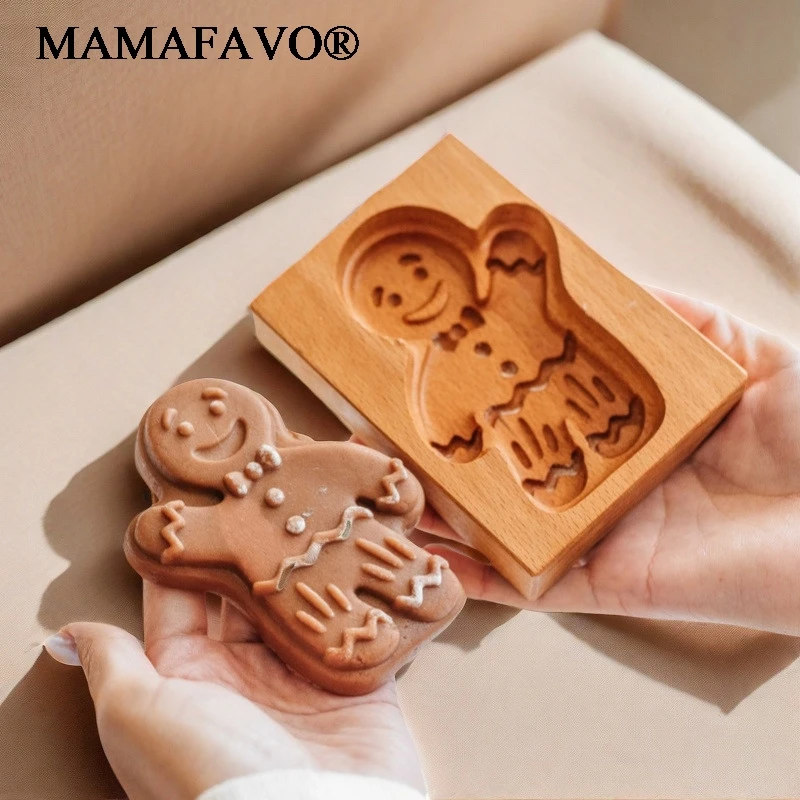 Wooden Cookie Cutter Mold 3D Gingerbread Cookies Mould Press Cake Embossing Stamp Bakery Gadgets Baking Tool