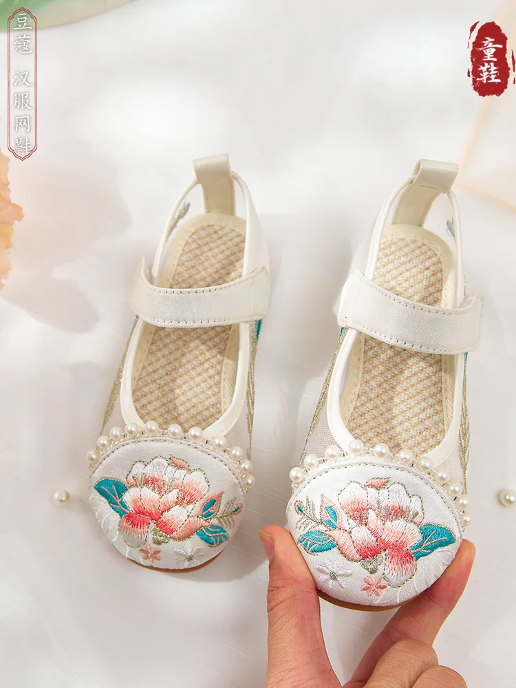Children's Han Chinese Costume Shoes Summer Breathable Mesh Ancient Style Shoes Chinese Style Performance Shoes