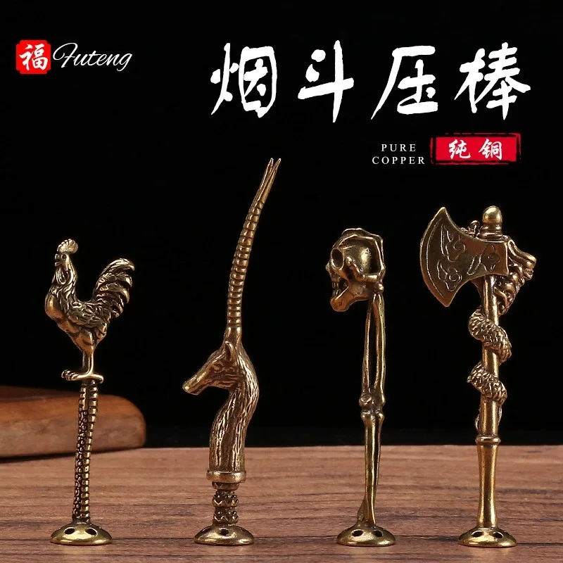 

Carving Skeleton Pipe Pressing Pure Copper Tobacco Grinding Crusher Cigarette Pipes Press Stick Tamper Smoke Accessories