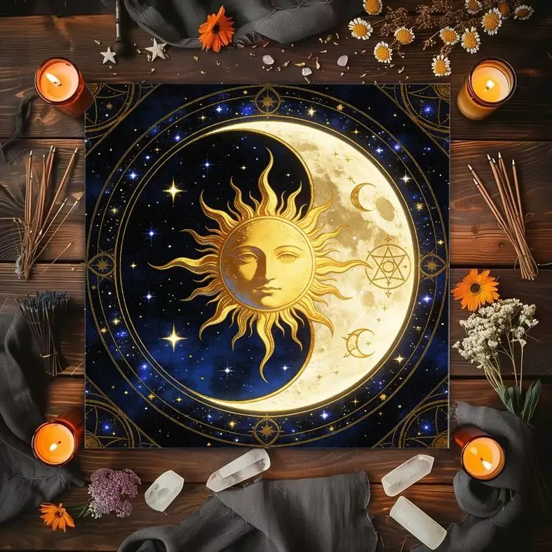 Tree Of Life Sun Moon Moon Phase Stars Pentagram Altar Cloth Tarot Card Tablecloth Wicka Astrology Divination Ceremony Mat