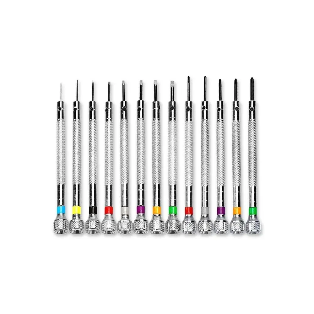 1/13pcs Precision Screwdriver 0.6-2.0mm Flat and Cross Screwdriver Set 13 Specifications High Hardness Steel Watch Repair Tool