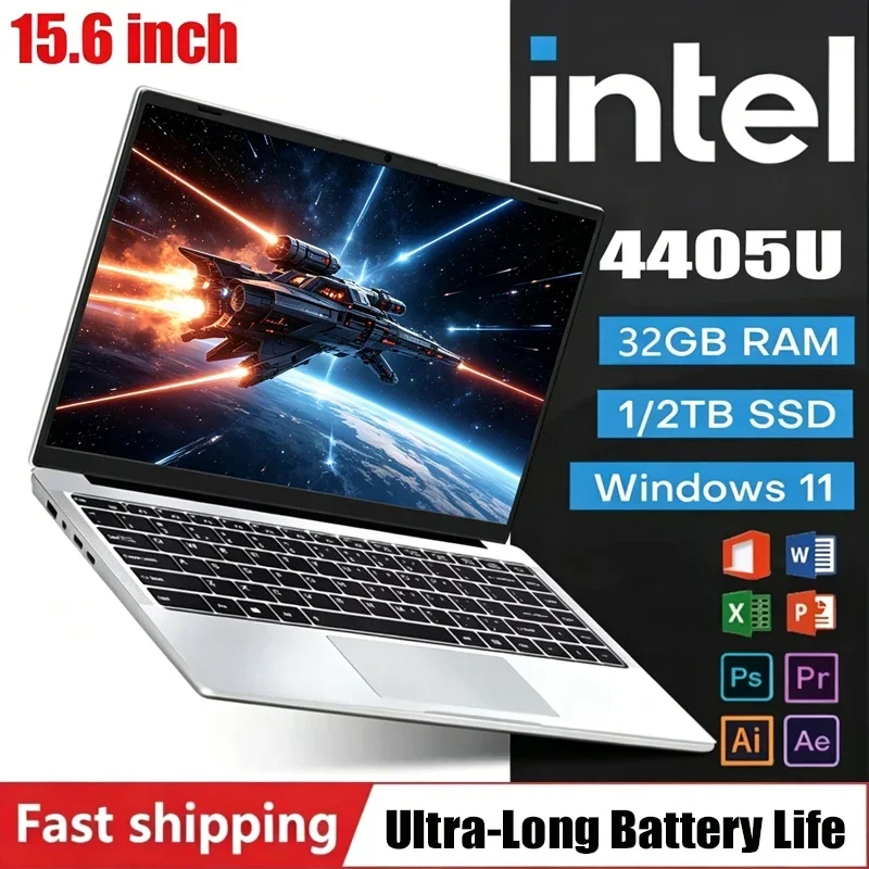 

2026 16GB RAM 2TB SSD New Ultra Slim 15.6 Laptop Intel 4405U 1920*1080 Display Gaming PC Windows 11 Pro Office Study Computer
