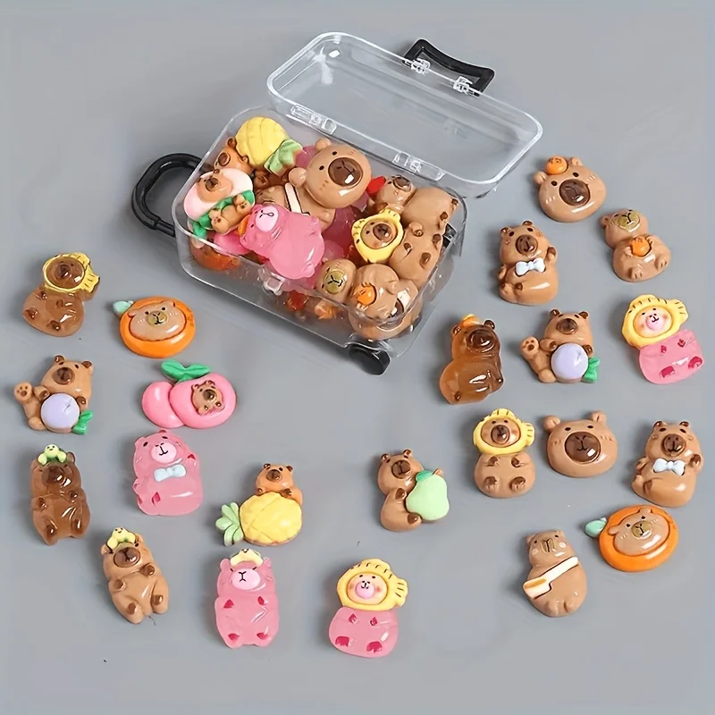 Colorful Glow-in-the-Dark Cartoon Capybara DIY Kit - 21pcs Set (20 Mixed Capybaras + 1 Suitcase)